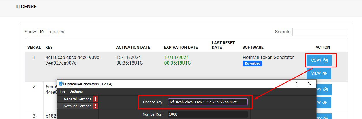 Dán key vào tool refresh token