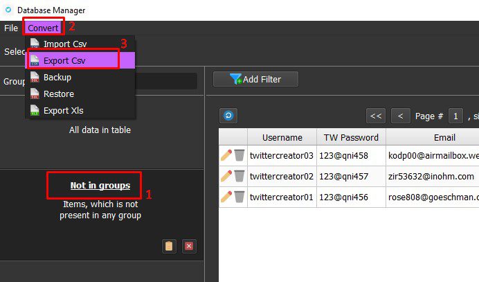 Xuất tài khoản Twitter được tạo ra trong tool tạo X