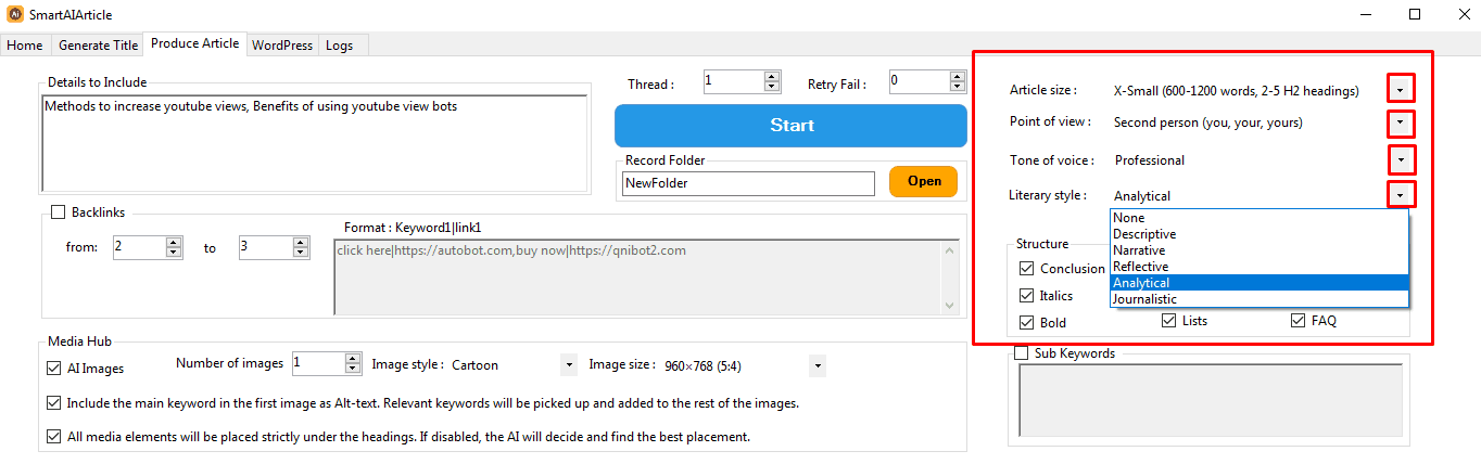 article size - AI blog writer
