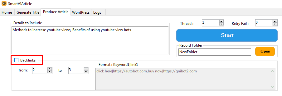 backlink -no - AI blog writer