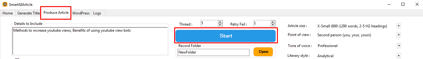 start - AI writer