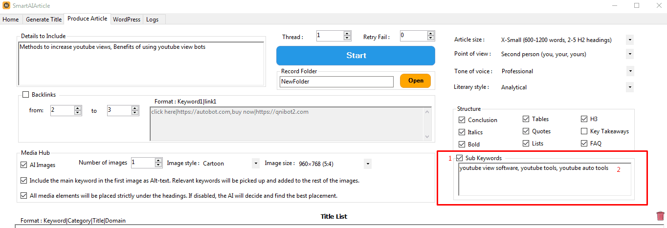 sub keyword  - AI writer