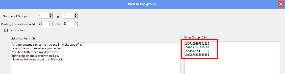 enter group ID - post in group -  facebook phone farm