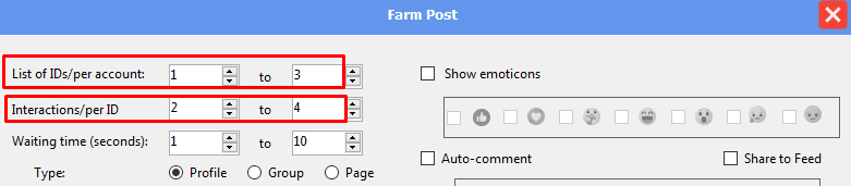 Lists of IDs per account & Number of Interactions per ID - facebook phone farm