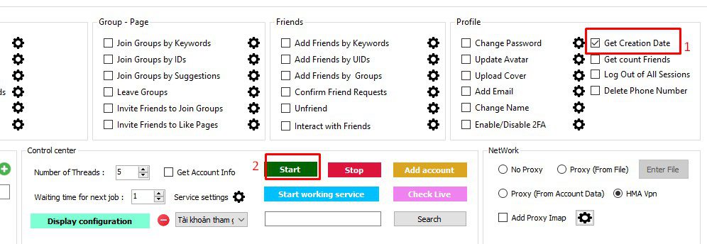 Get Creation Date - Phần mềm Facebook phone farm