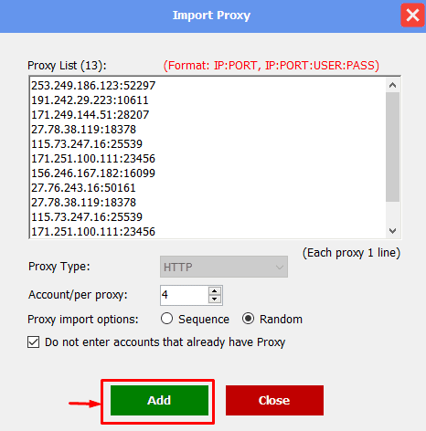 add -proxy - facebook phone farm 
