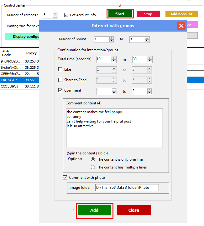 add - interact with groups - phone farm bot - facebook bot