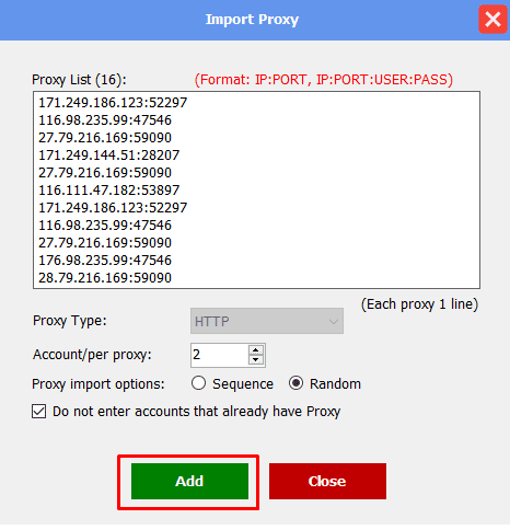add proxies - Instagram phone farm