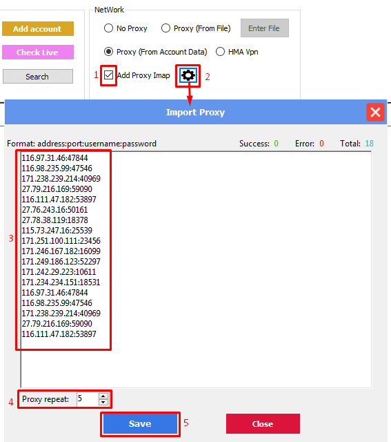 add proxy imap - facebook phone farm 