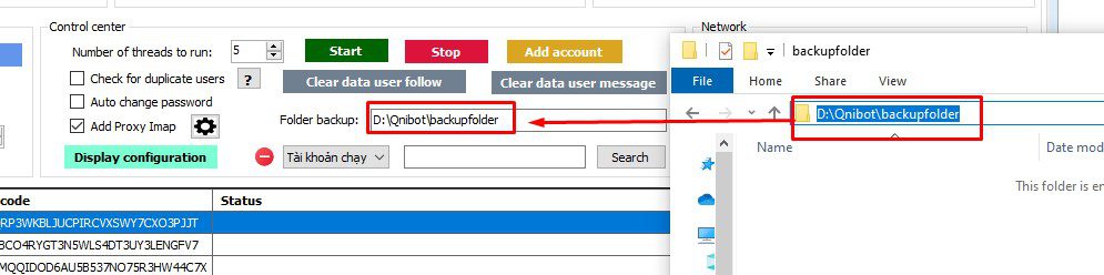 Backup folder trong phần mềm Instagram phone farm
