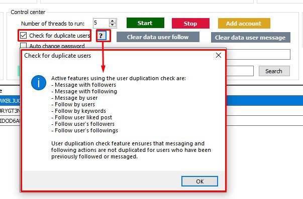 Các user bị trùng trong phần mềm Instagram Phone farm