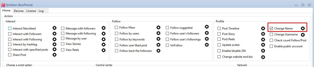 Chức năng đổi tên cho các tài khoản trong tool Instagram phone farm