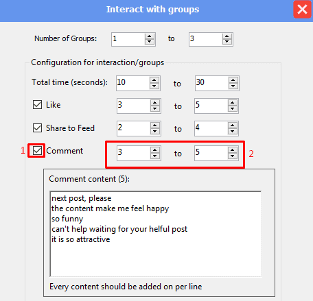 comments - interact with groups - phone farm bot - facebook bot