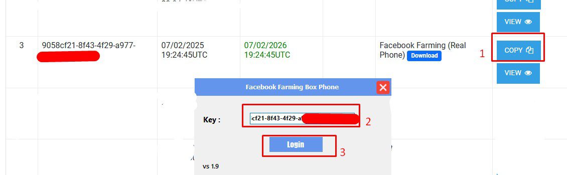 Đăng nhập vào phần mềm Facebook phone farm