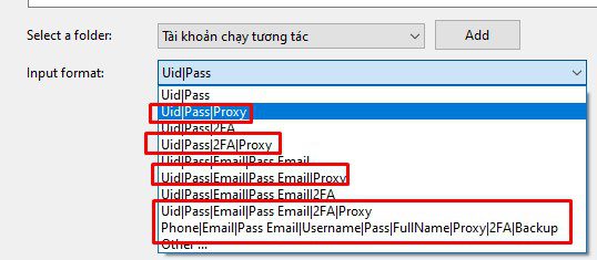 Định dạng tài khoản có proxy trong phần mềm Instagram phone farm