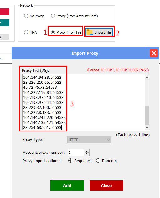 Nhập danh sách proxy vào phần mềm Youtube phone farm