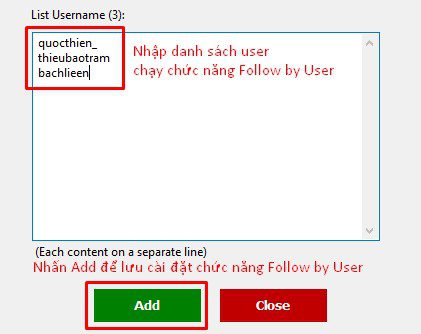 Nhập danh sách người dùng để chạy chức năng Follow by User