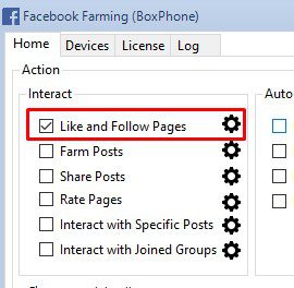 Like và follow page - Phần mềm Facebook phone farm