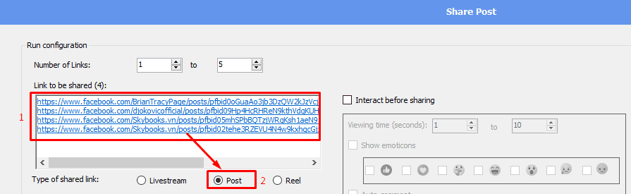 links - share post - phone farm bot