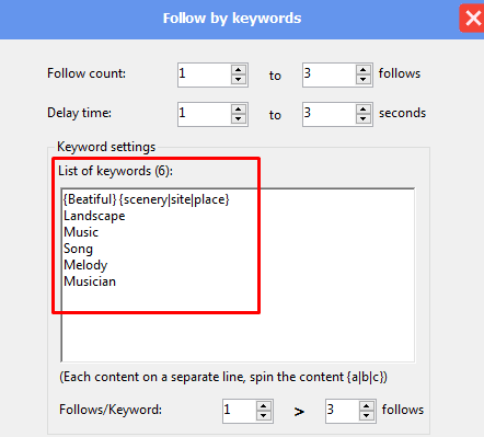 keyword settings - follow by keywords - Instagram phone farm