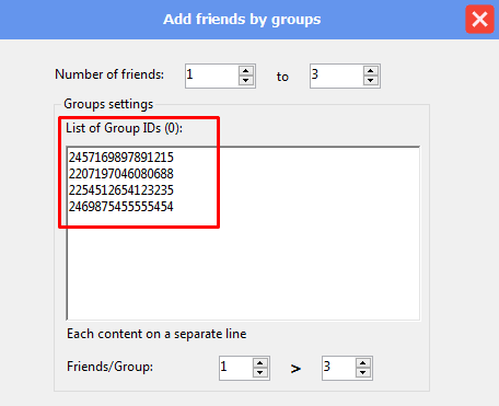 list of group IDs - add friend by groups - facebook bot