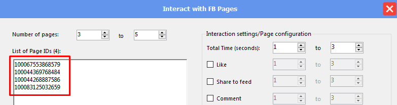 list of page ID - interact with fb page - phone farm bot - facebook bot