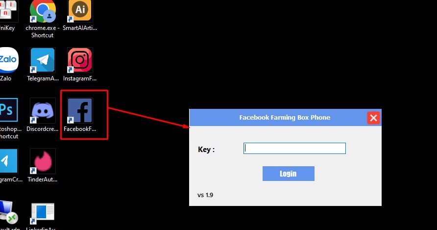 Mở phần mềm Facebook phone farm