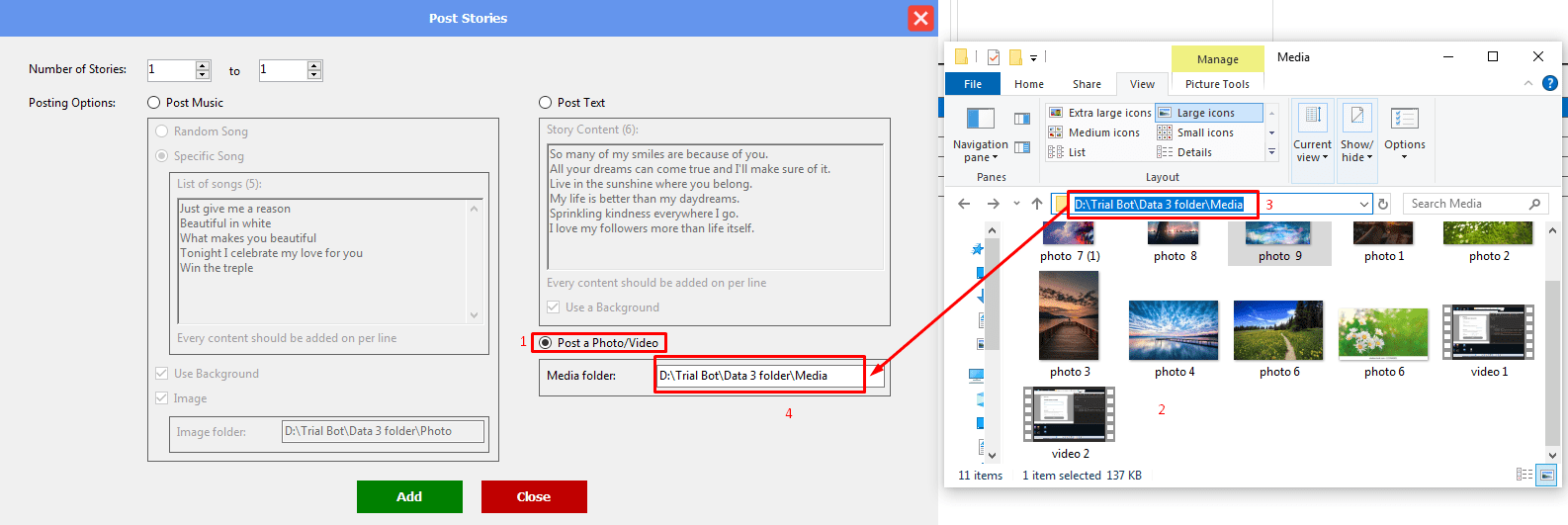 post a photo/video - post stories - phone farm bot - facebook bot