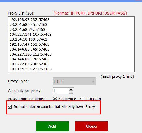 Sử dụng các proxy trong danh sách - Phần mềm Facebook phone farm