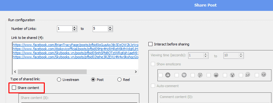 share content - no - Facebook phone farm
