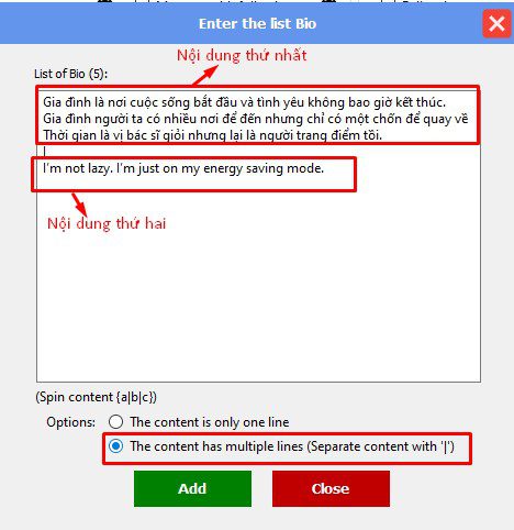 Nhập nội dung bio vào tool Instagram phone farm