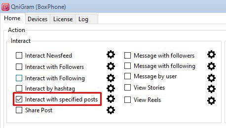 Tương tác với bài đăng cụ thể trong phần mềm Instagram phone farm