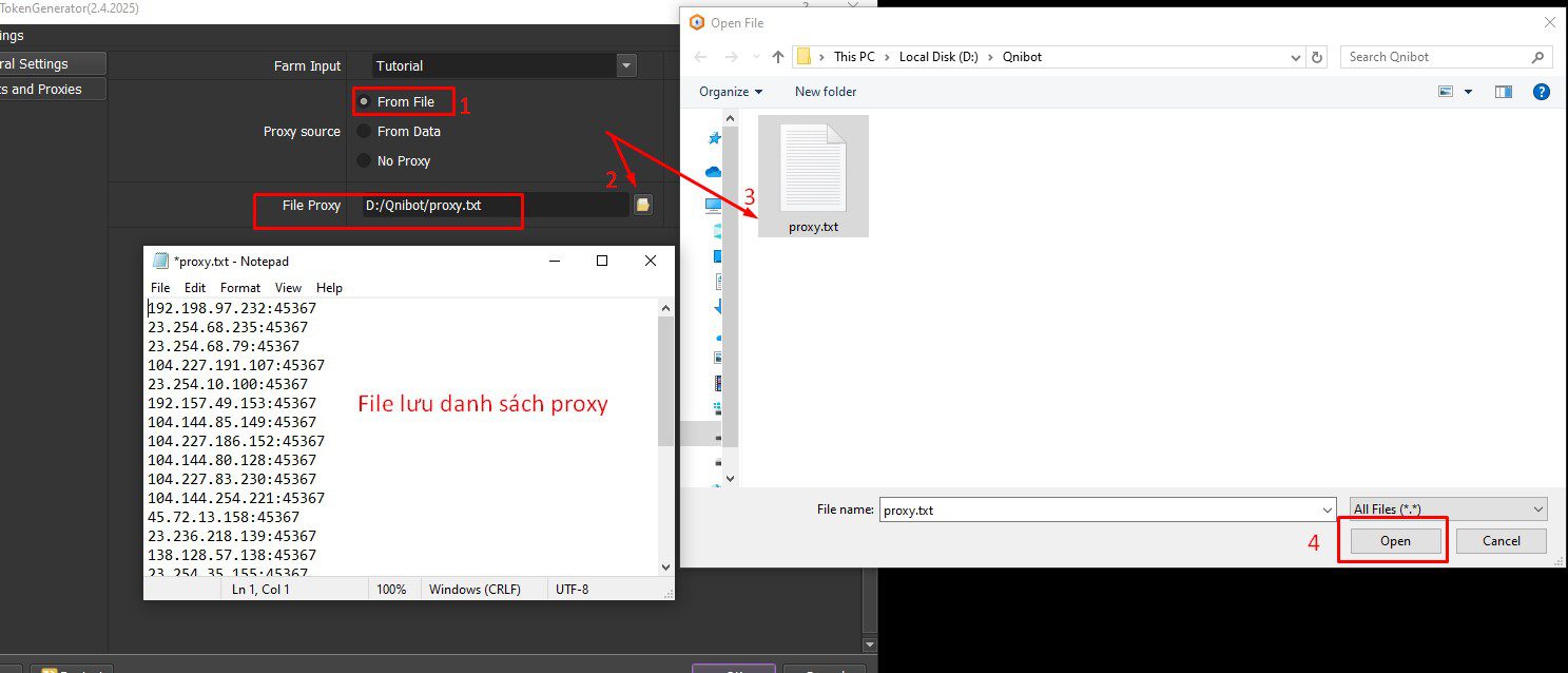 Dẫn file proxy vào phần mềm