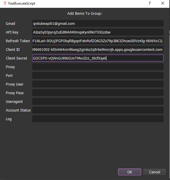 Data account - Phần mềm Youtube API
