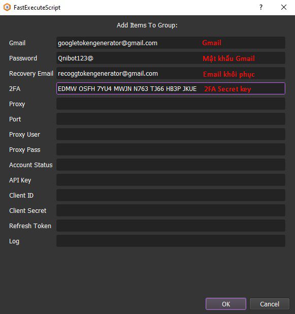 Data để nhập vào Youtube API Bot