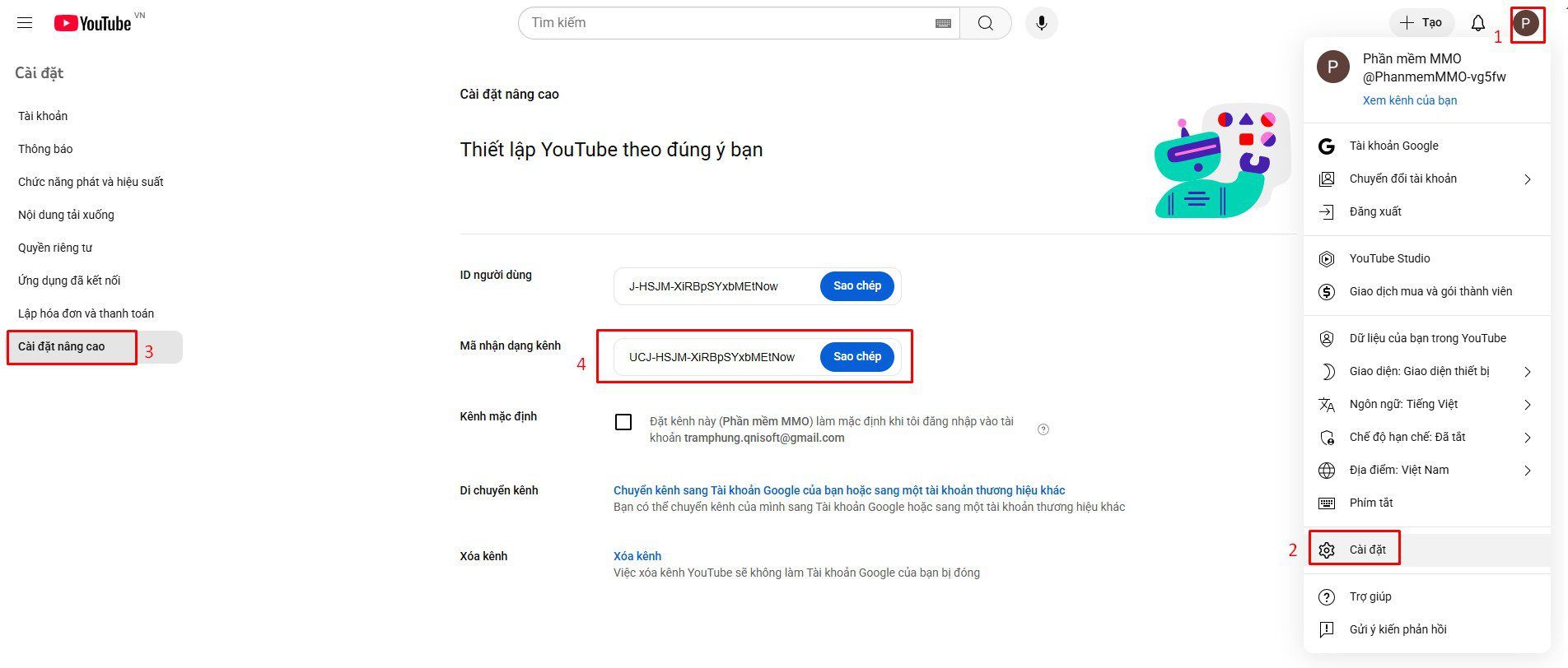 Lấy ID kênh Youtube trong phần mềm Youtube API bot