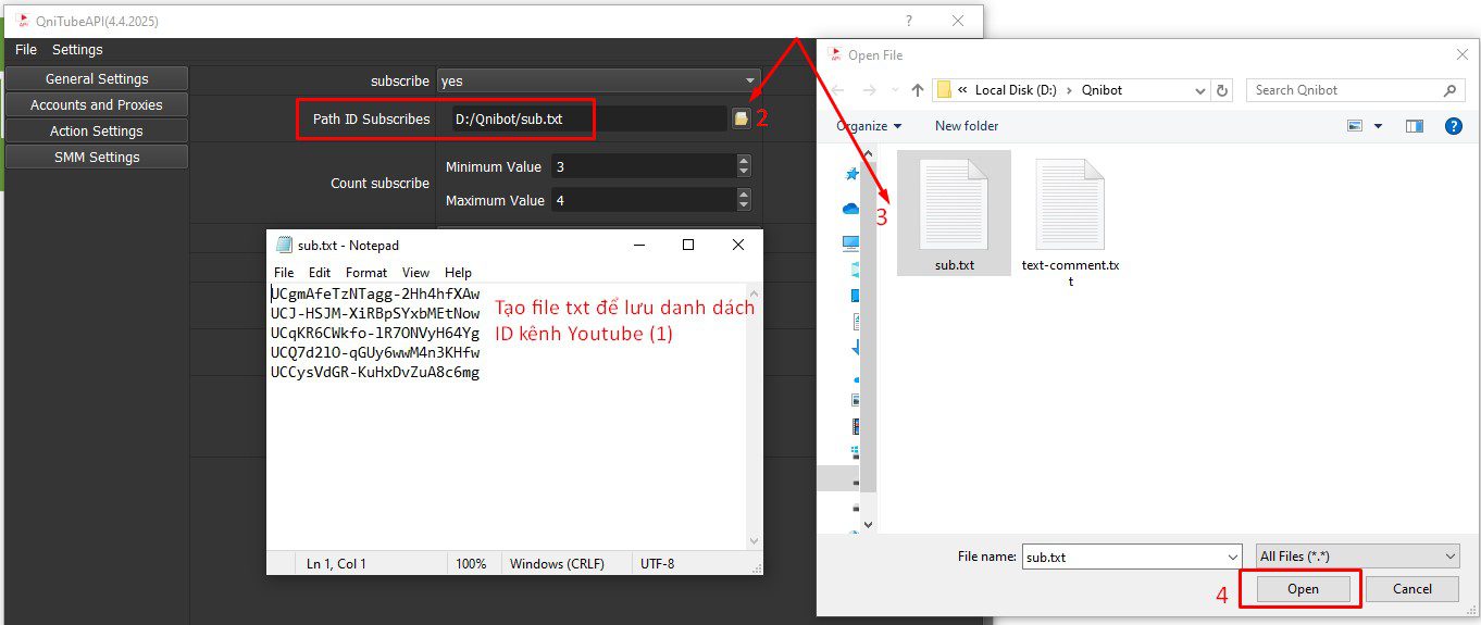Dẫn ID kênh Youtube vào phần mềm Youtube API Bot