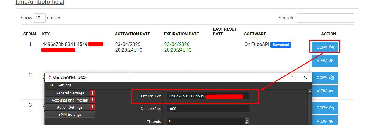 Copy license vào phần mềm Youtube API