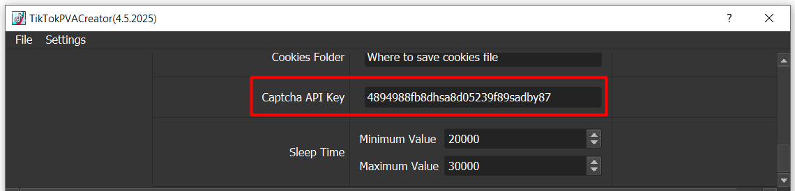 captcha API key - tiktok auto tool