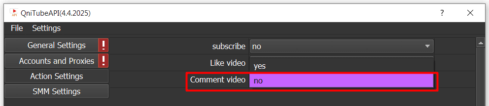 comment video - no - youtube auto tool