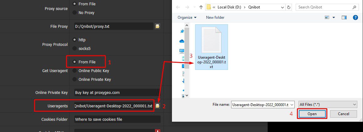 Dẫn file trình duyệt ảo vào phần mềm tạo Tiktok