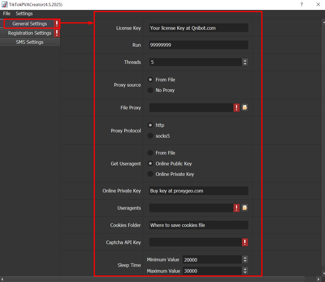 general settings - tiktok account generator