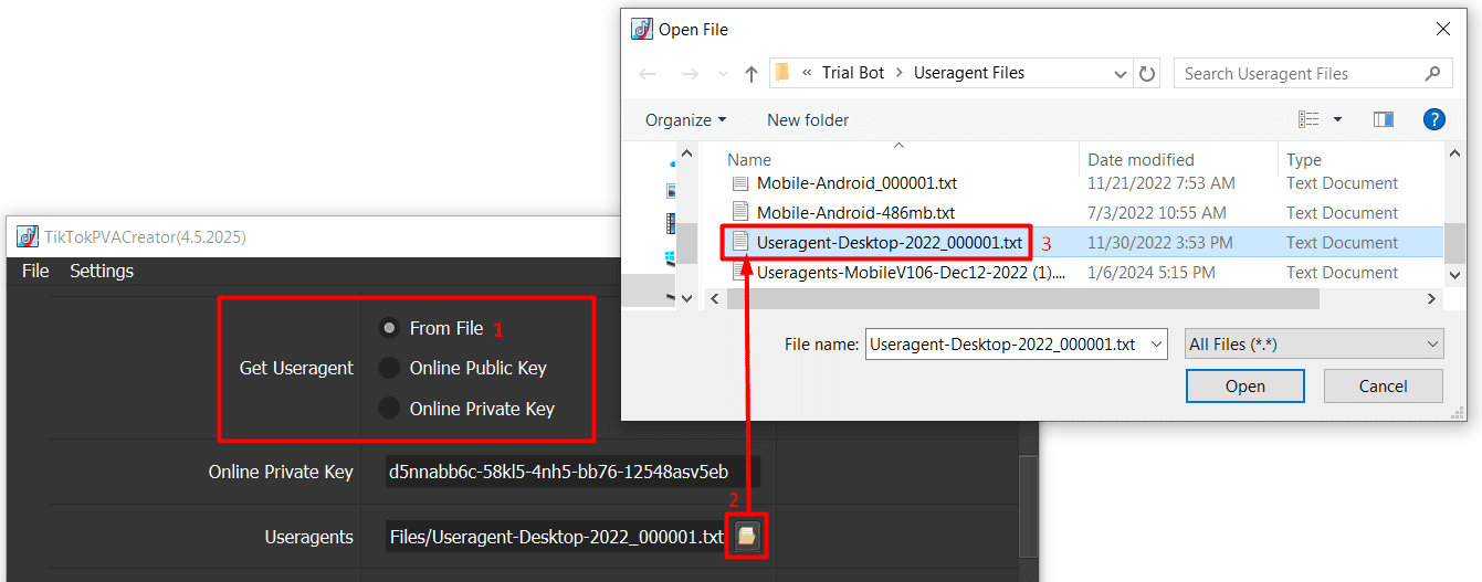 get useragent from file - tiktok auto tool