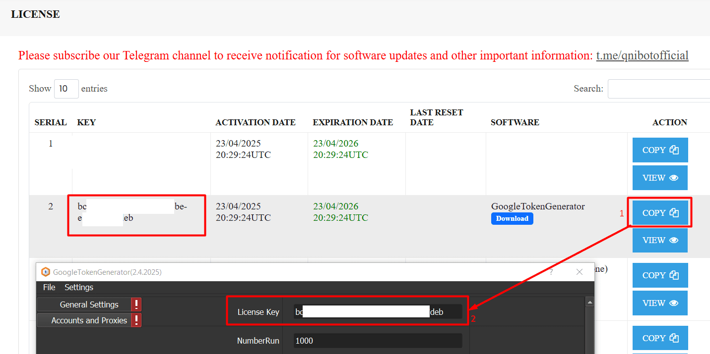 license key  - Generate Google Client ID and Secret