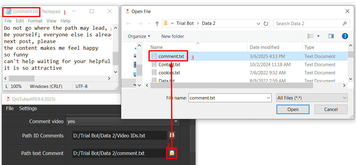 path text comment - youtube api comment bot