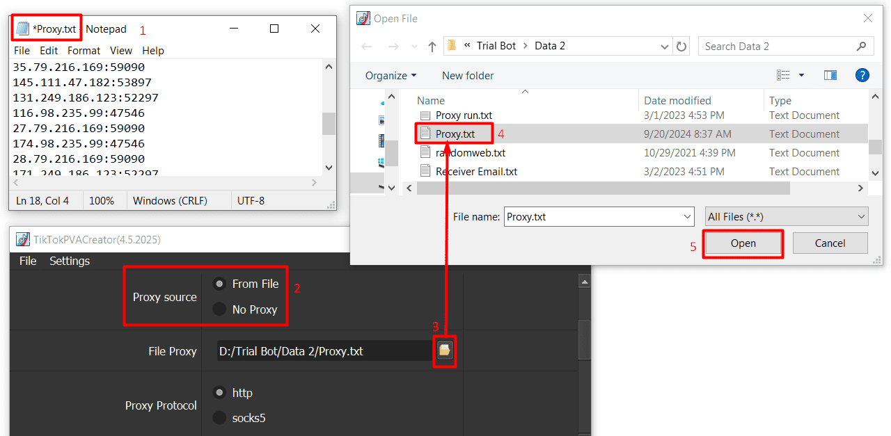 proxy source - from file - tiktok account generator