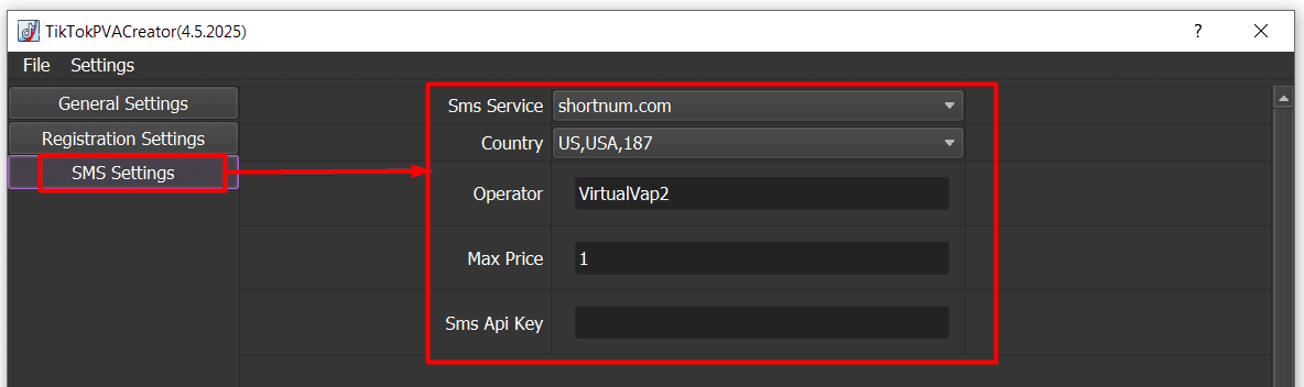 sms settings - tiktok account generator