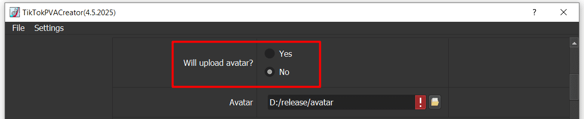 will upload avatar - no - tiktok bot