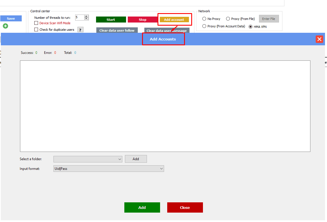 Add account - Tool auto Threads