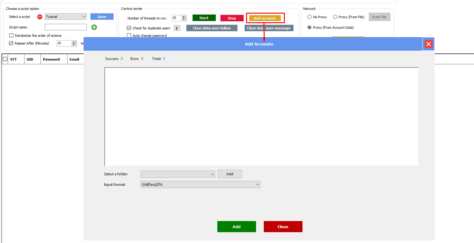 add accounts - Threads automation software